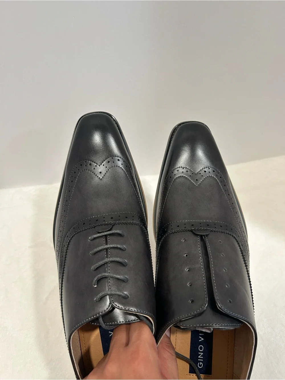 Gino Vitale Men’s Size 12 Grey Wingtip Oxford Brogue Dress Shoes